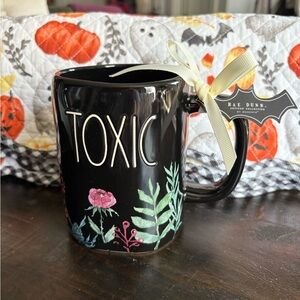 Rae Dunn Black Mug with Floral Accents